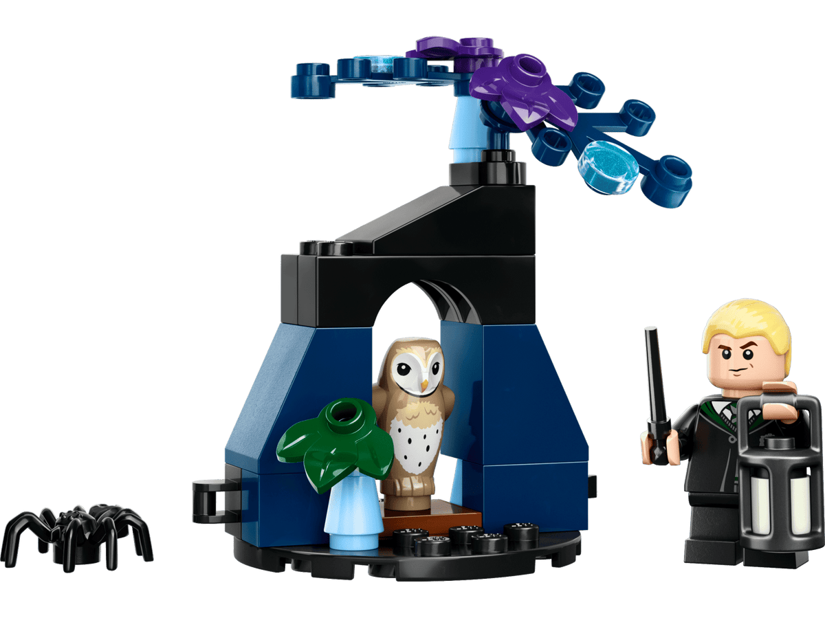 built model render - forest section, Draco minifig, owl, spider