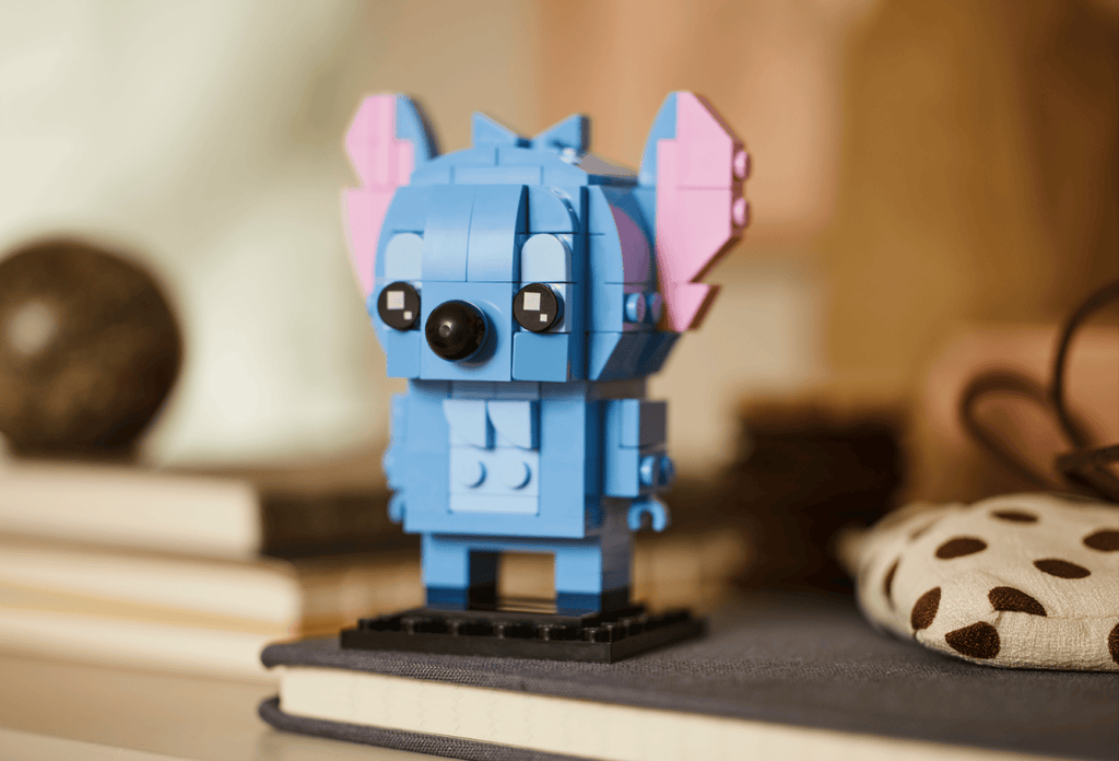 built Stitch BrickHeadz figure, lifestyle