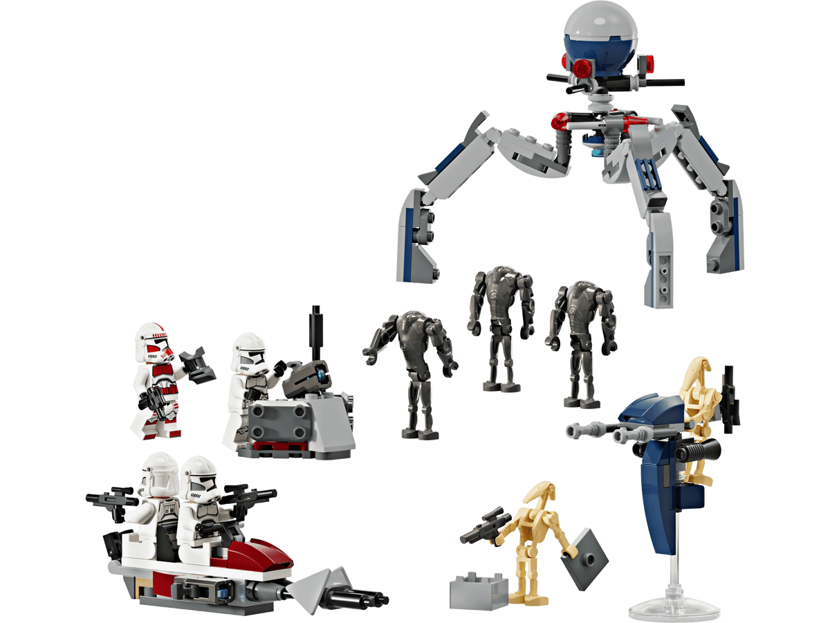 render of all contents - speeder, STAP, tri-droid, minifigures