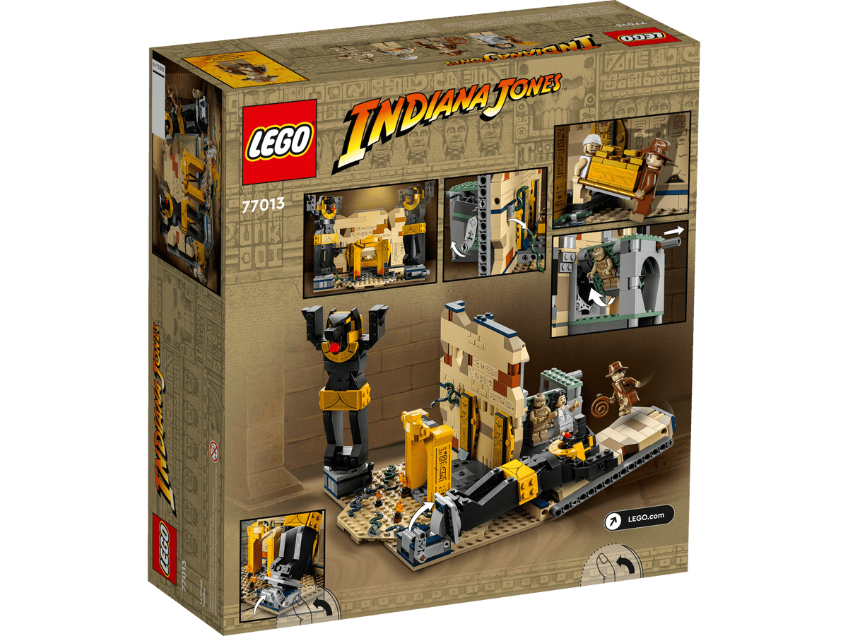 sealed box BACK - play-feature panels and minifig line-up, set number 77013